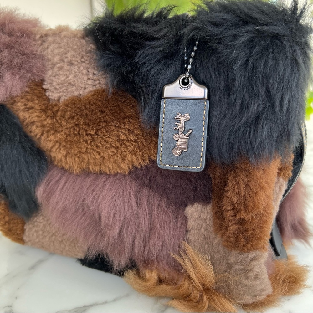 NWOT COACH Rogue 25 With Patchwork Shearling Fur Dark Multi Black Brown CM570 - Picture 8 of 16